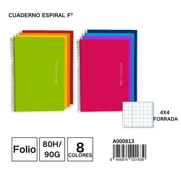 Cuaderno espiral forrado Fº 80h/90g 4x4 para oficina