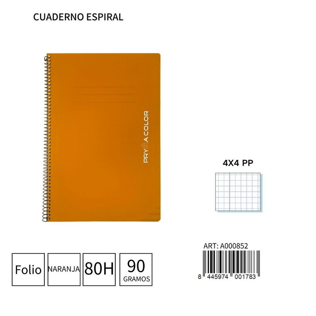 Cuaderno espiral Fº 80H/90g 4x4 PP