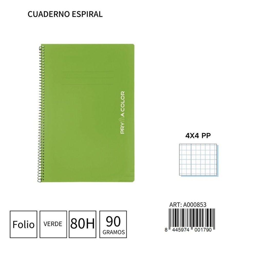 Cuaderno espiral Fº 80h/90g 4x4 PP