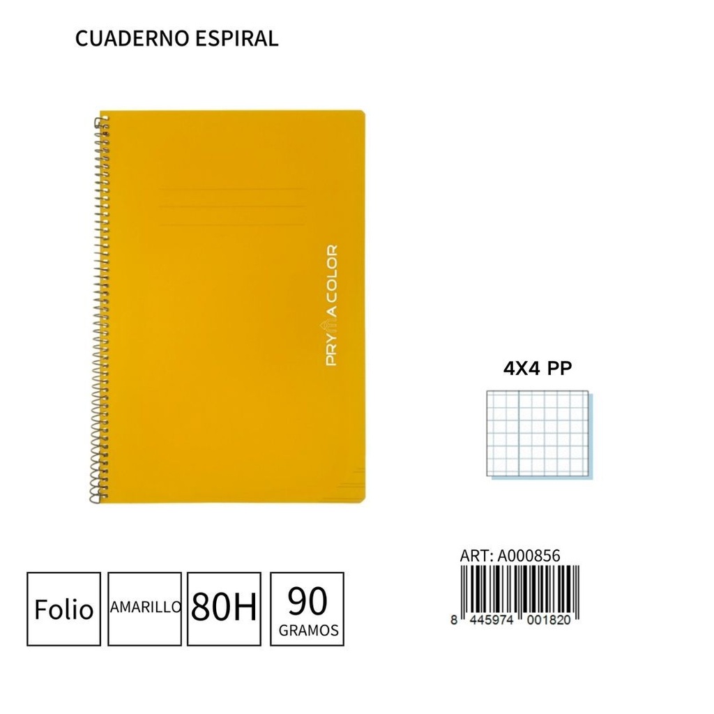 Cuaderno espiral Fº 80H/90G 4x4 PP - Papelería