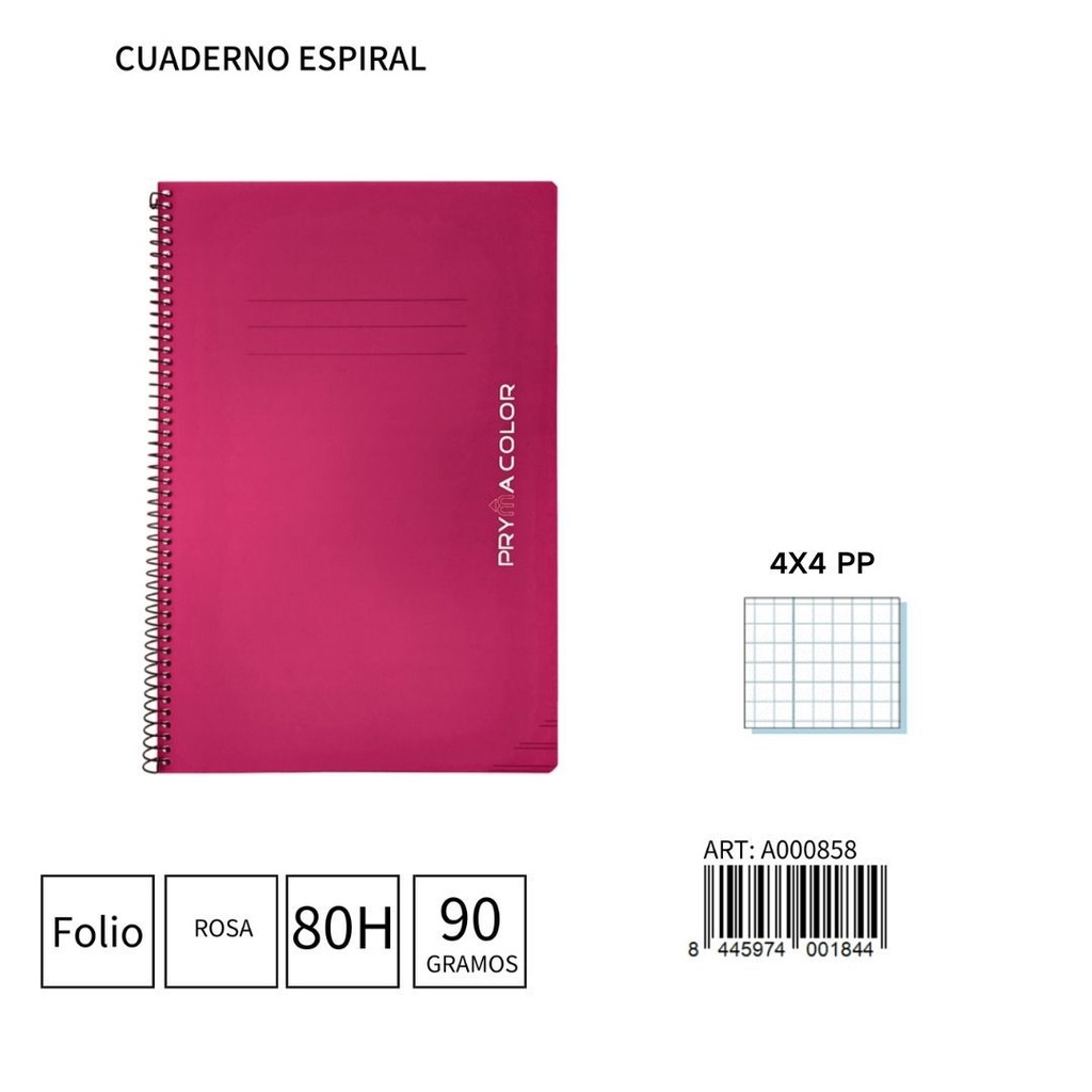 Cuaderno espiral Fº 80H/90G 4x4 PP para notas