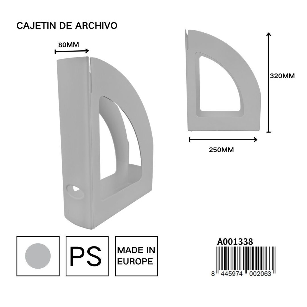 Archivador cajetín de archivo 250x80x320mm gris para oficina