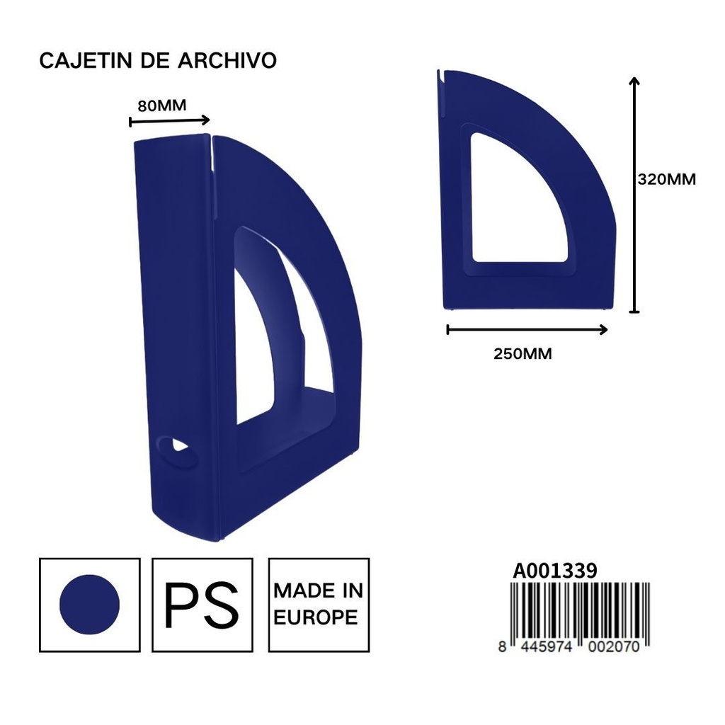 Cajetín de archivo azul 250x80x320 mm - Papelería