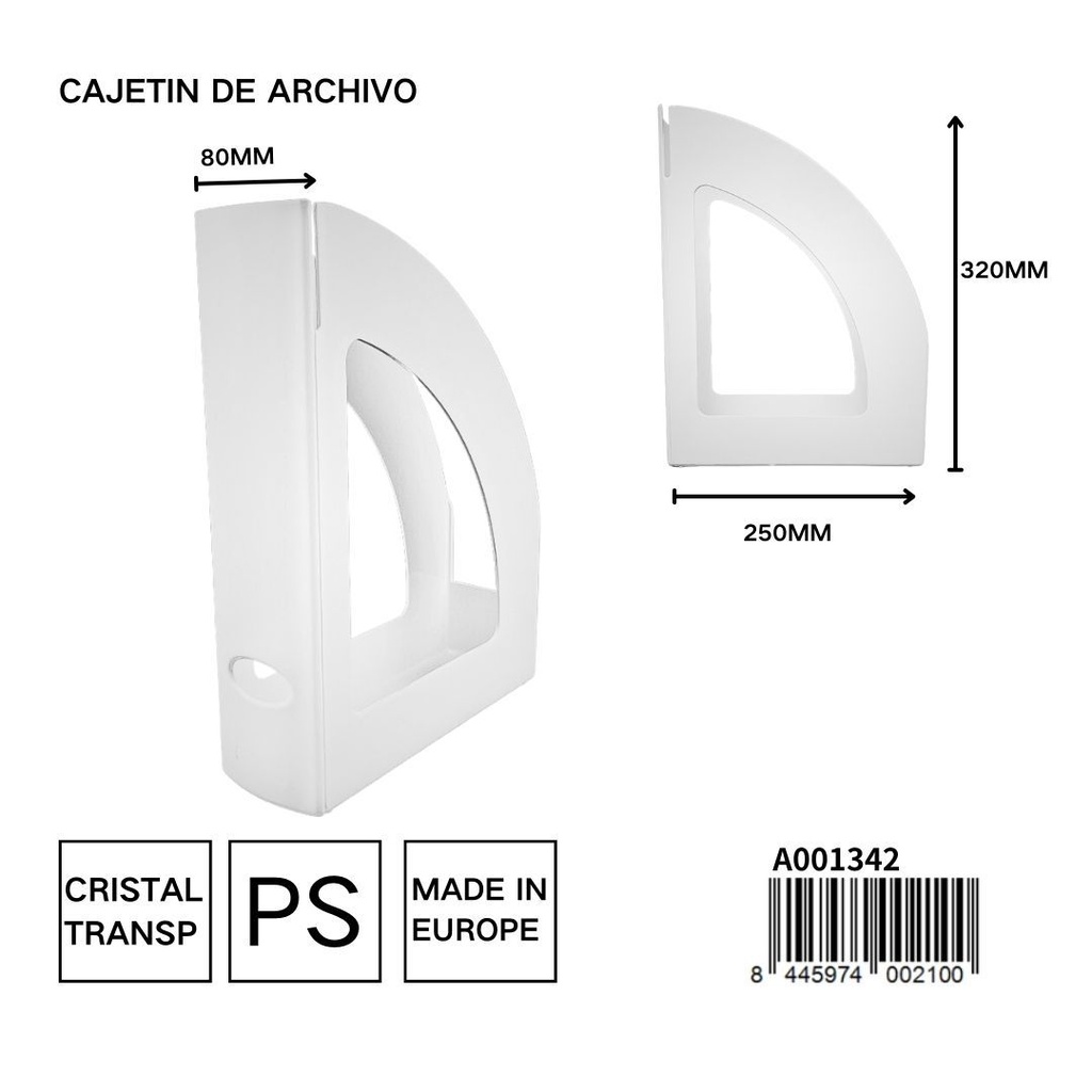 Cajetín de archivo cristal transparente 250x80x320 mm - Papelería