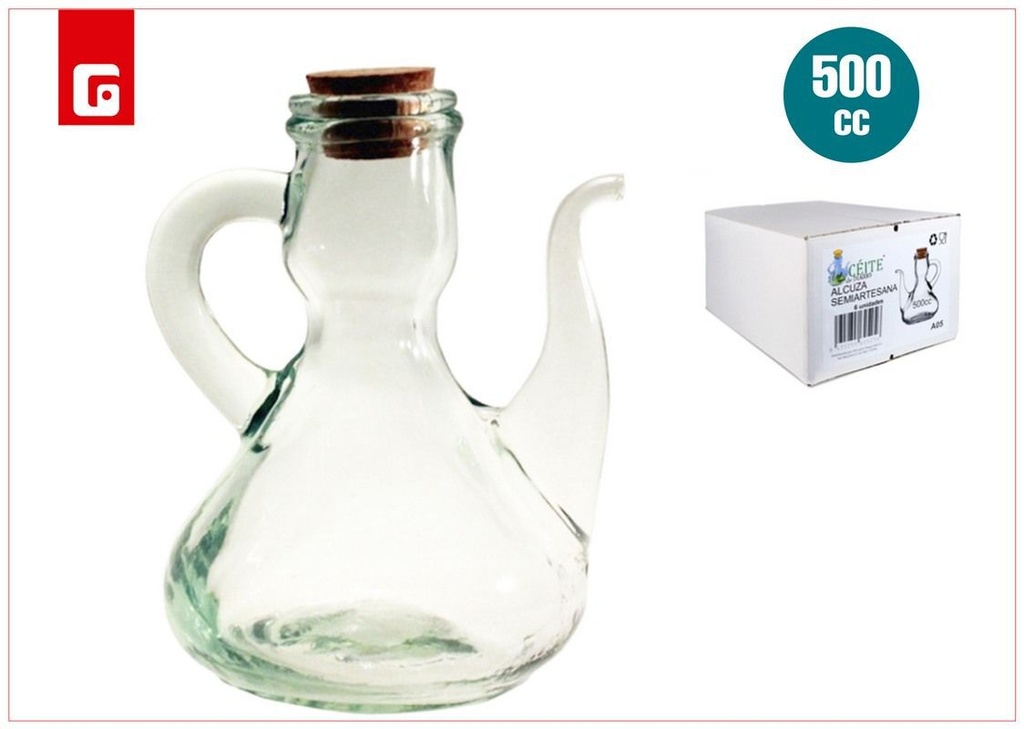 Alcuza semiartesana de vidrio 500cc para aceite