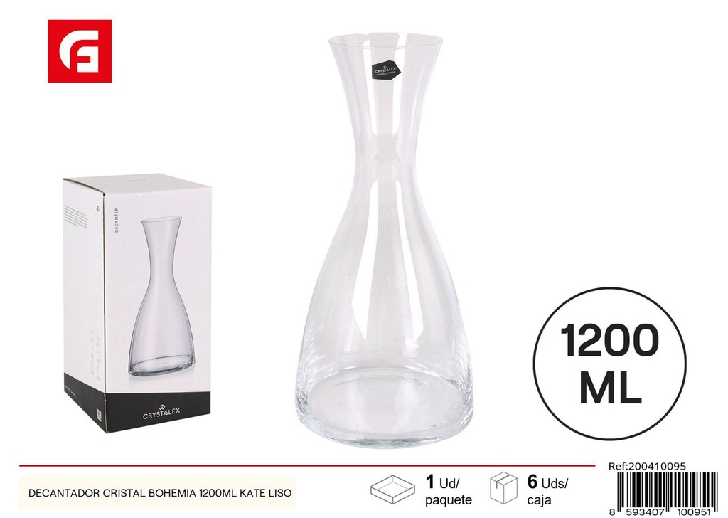 Decantador de cristal Bohemia 1200 ml Kate liso - Utensilios de vidrio