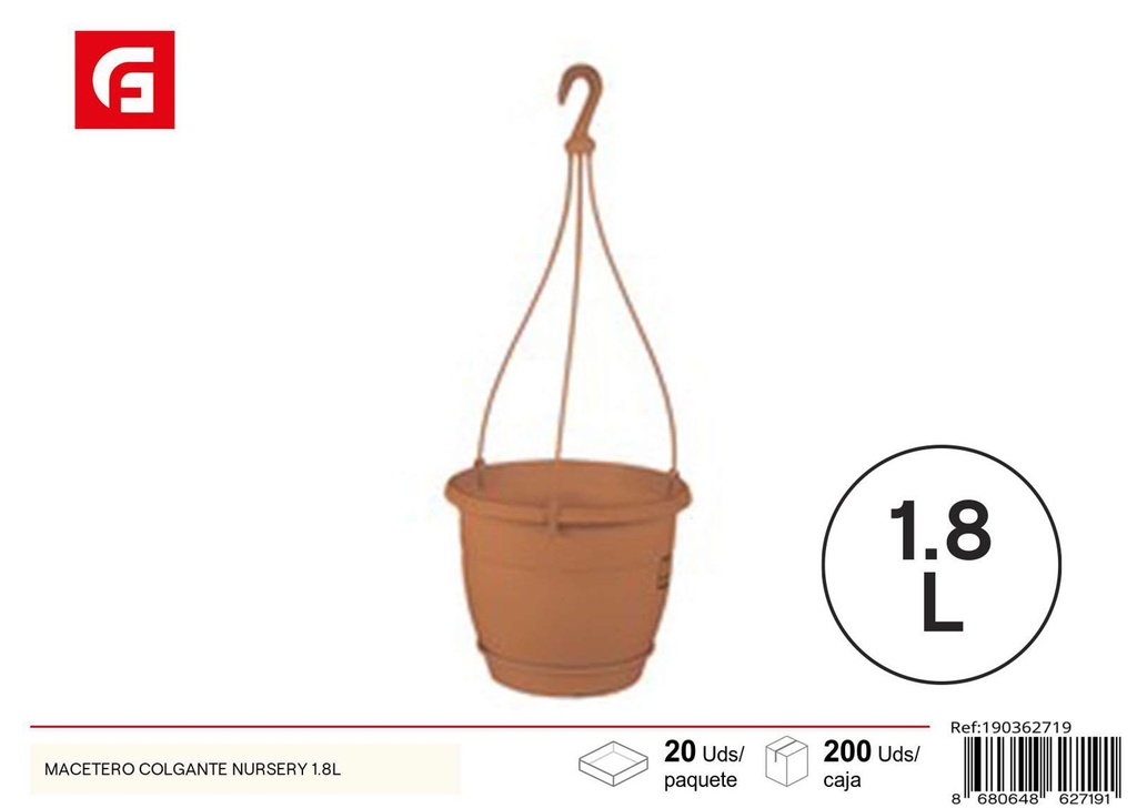 Macetero colgante nursery 1.8L metal para plantas decorativas