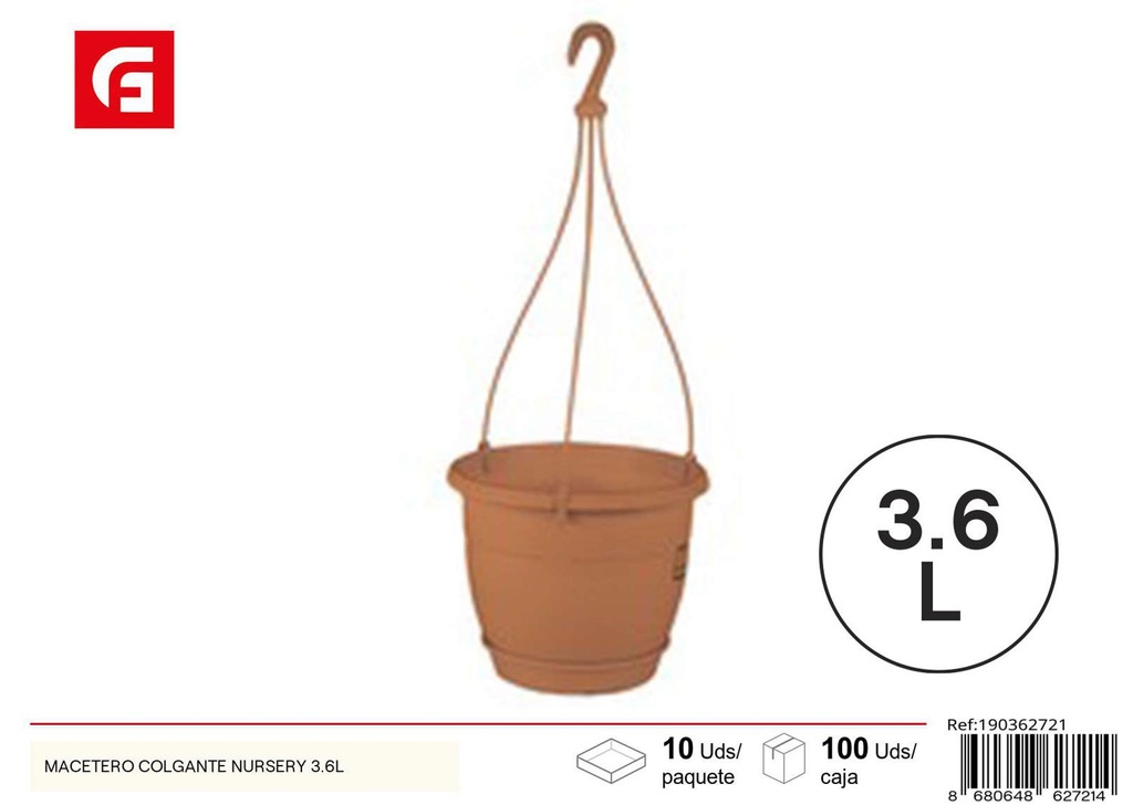 Macetero colgante de metal Nursery 3.6L