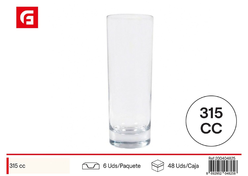 Vaso tubo 315cc ADA - Vasos de vidrio para cocktails y refrescos