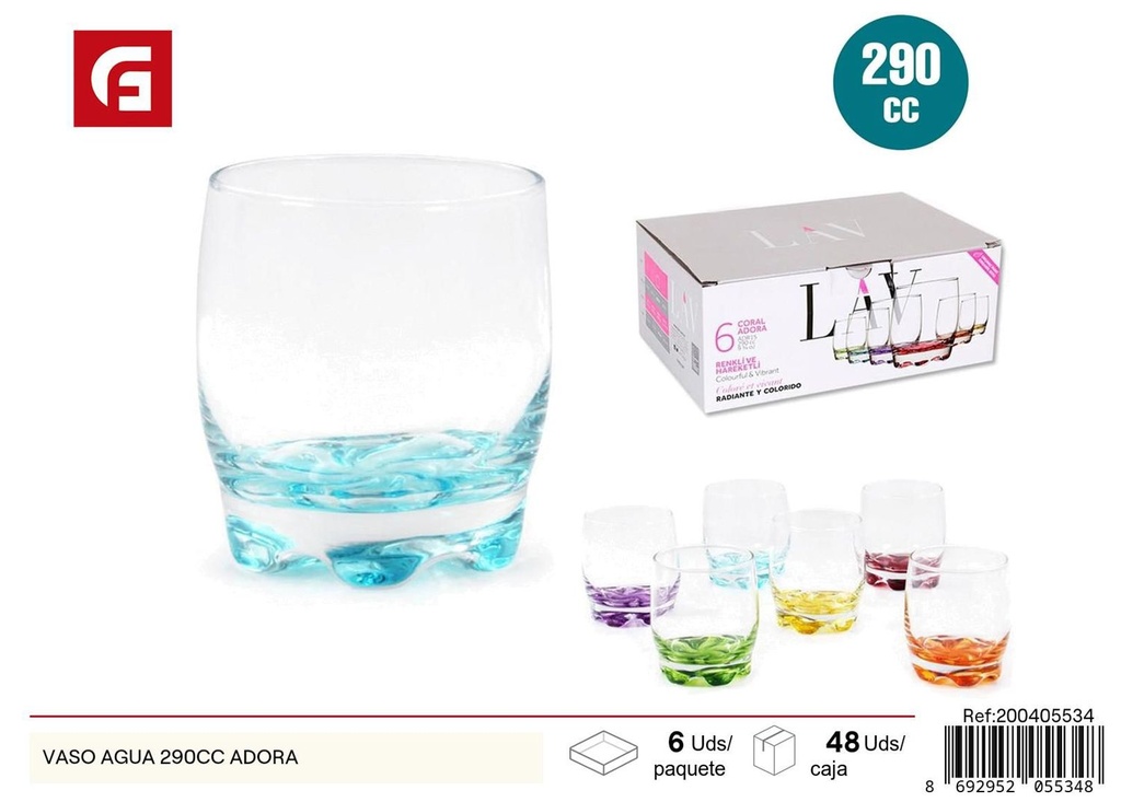 Vaso de agua 290cc Adora de vidrio