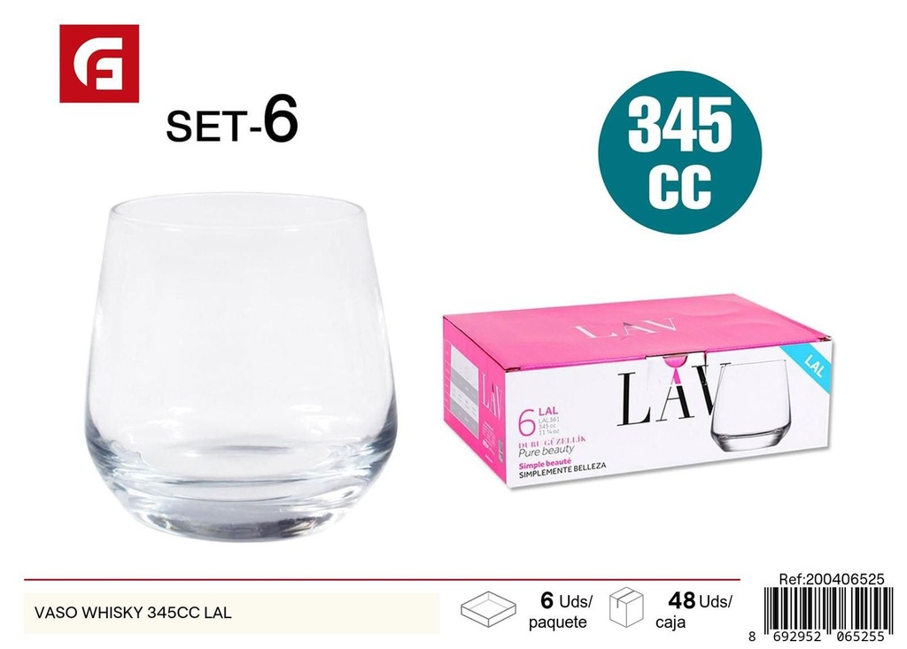 Vaso de whisky 345cc de vidrio