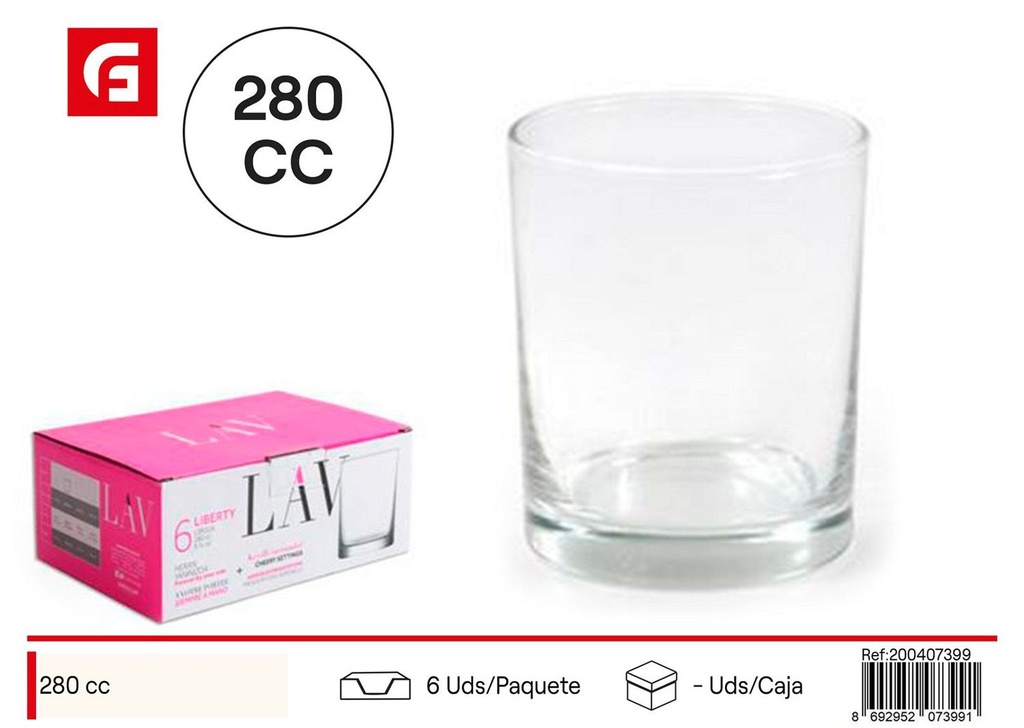 Vaso de whisky de vidrio 280cc Liberty para bebidas