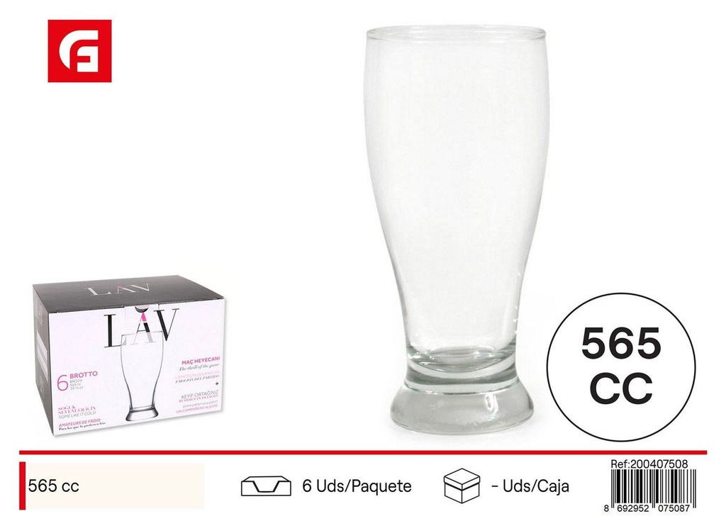 Vaso de cerveza de vidrio 565cc Brotto