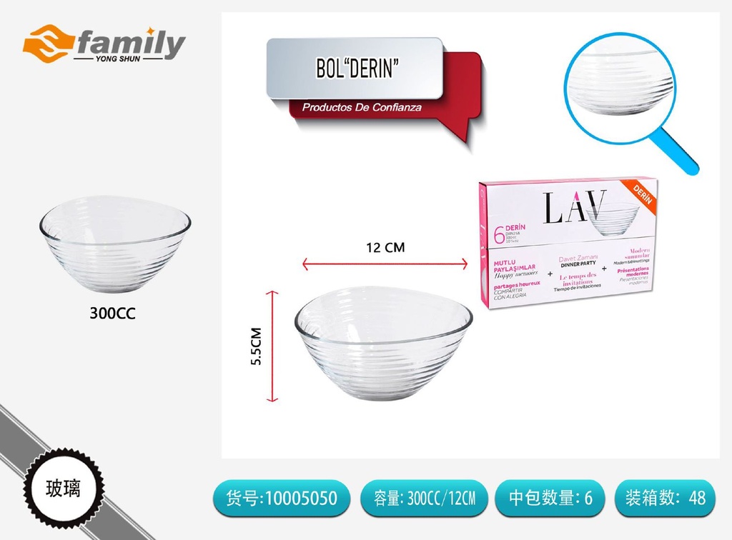 Bol de vidrio 12cm-300cc - Utensilios de vidrio y cocina
