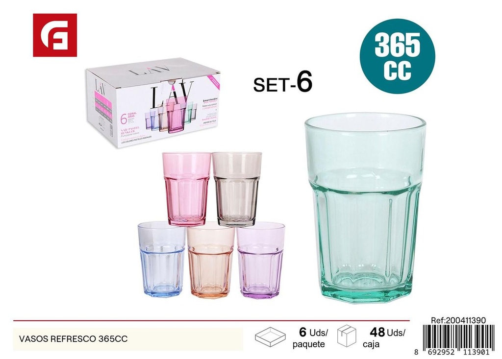 Vasos de vidrio para refresco 365cc