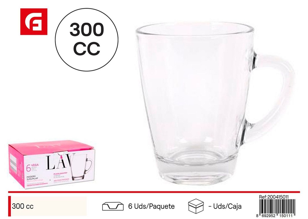 Vaso con asa 300cc vidrio