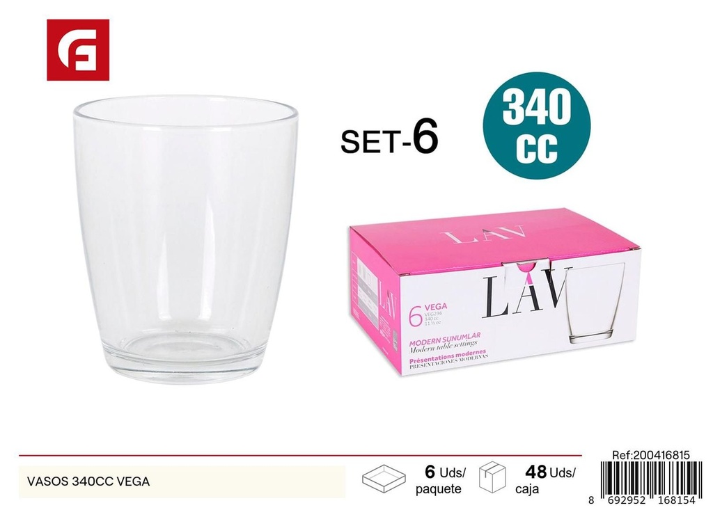 Vasos de vidrio 340cc Vega - Utensilios de vidrio