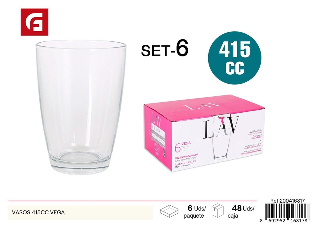 Vasos de vidrio 415cc modelo Vega