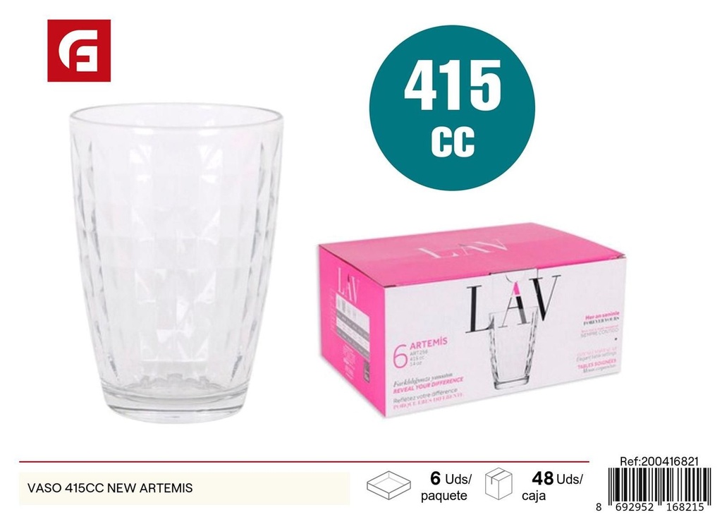 Vaso de vidrio 415cc New Artemis para bebidas