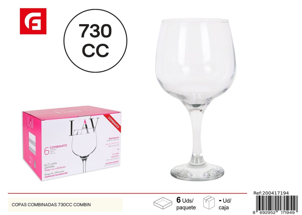 Copas combinadas 730cc juego de vasos de vidrio para bebidas