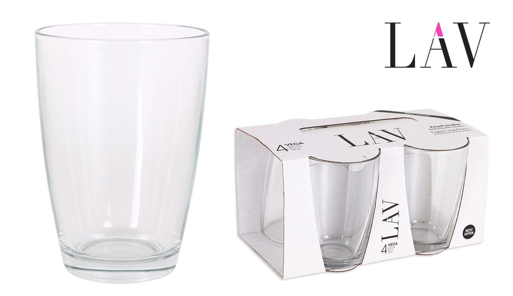 Set de 4 vasos de vidrio 415cc Vega para bebidas