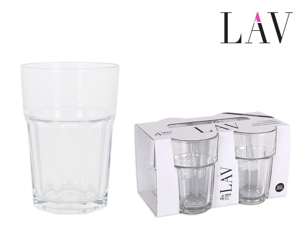 Set de 4 vasos de vidrio 365cc Aras para bebidas