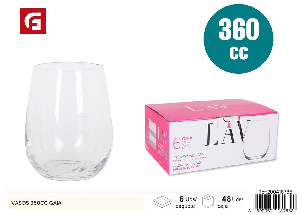 Vasos de vidrio 360cc Gaia