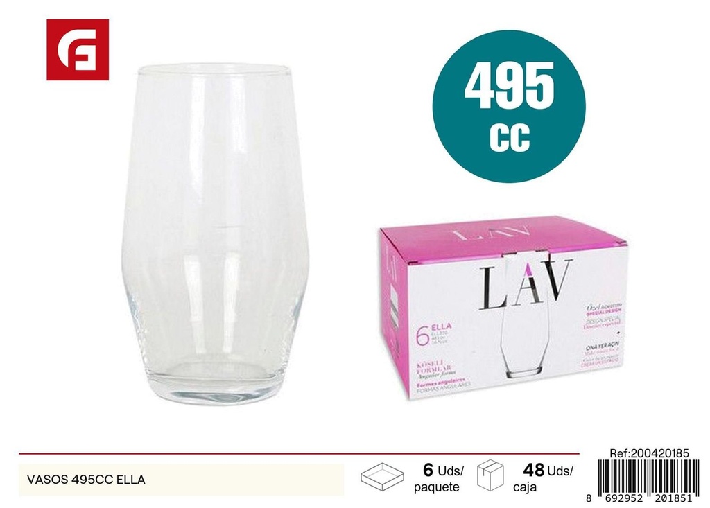 Vasos de vidrio 495cc Ella