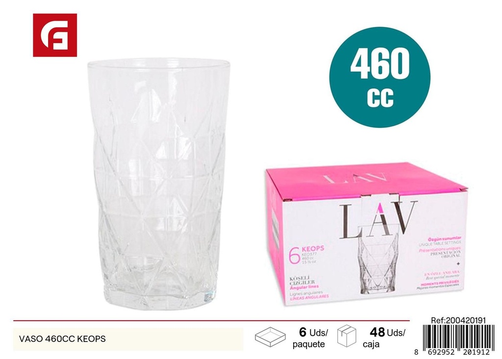 Vaso de vidrio 460 cc Keops - Vasos de vidrio y cristalería