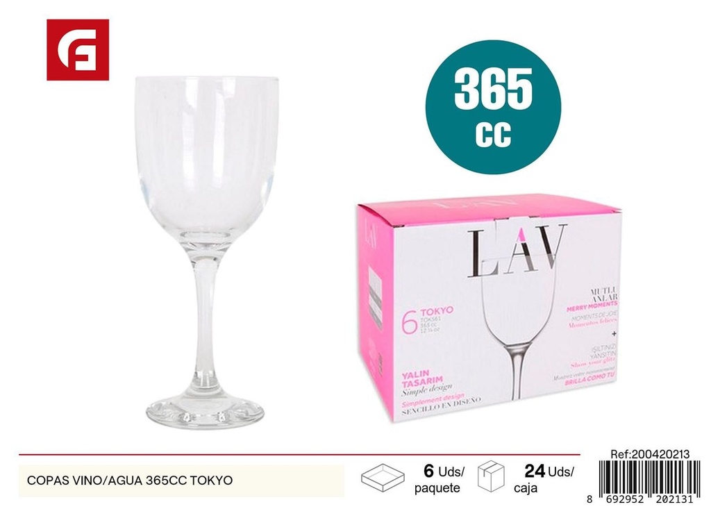 Copas de vino/agua 365cc Tokyo para mesas y eventos