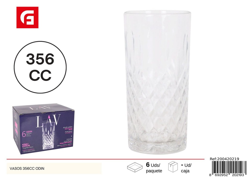 Vasos de vidrio 356cc Odin para bebidas