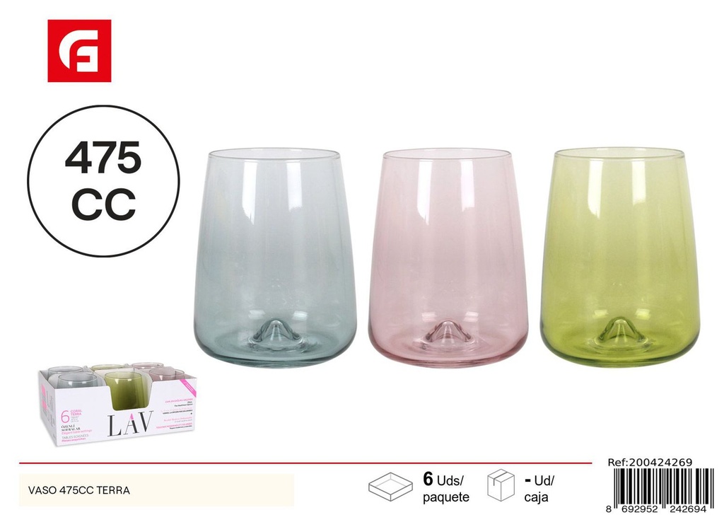 Vaso de vidrio 475cc Terra para bebidas