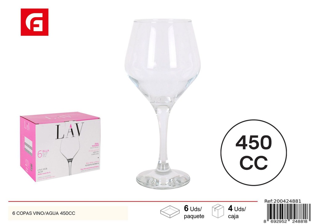 Copas de vidrio para vino/agua 440cc