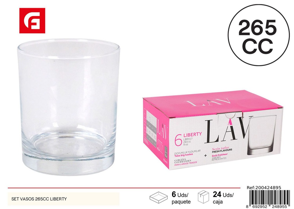 Set de vasos de vidrio Liberty 265cc para bebida