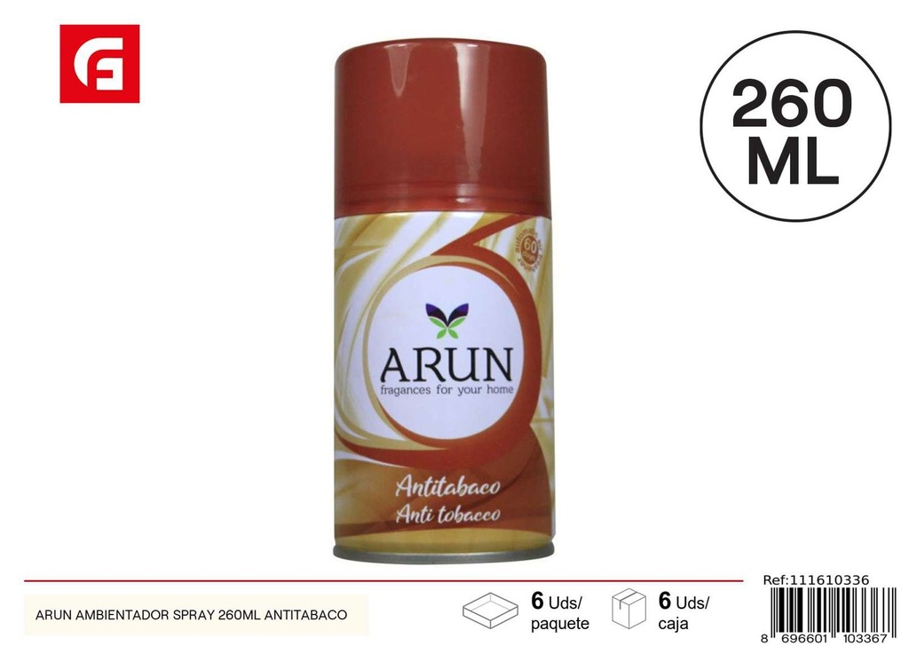 Ambientador spray Arun 260ml antitabaco para eliminar olores