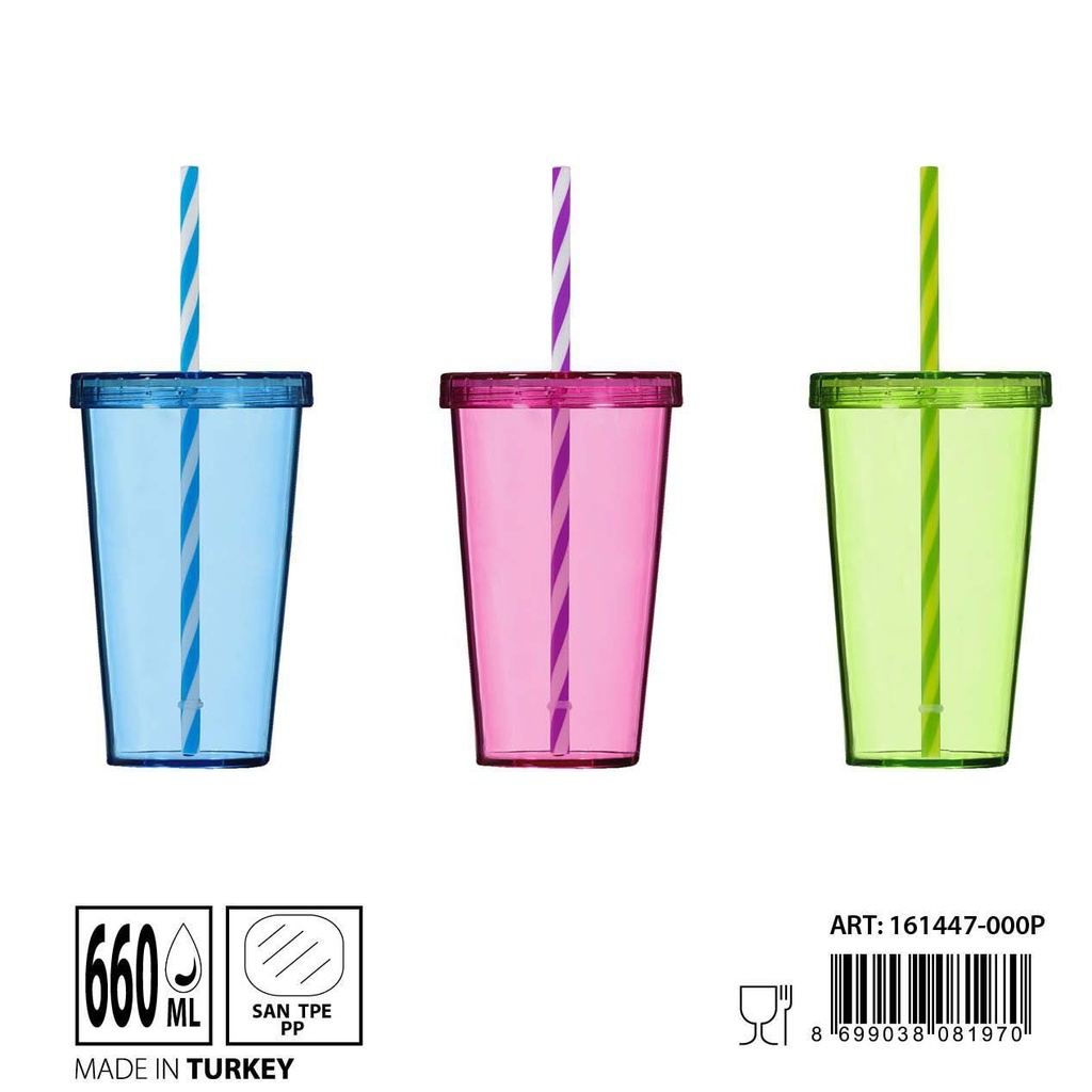 Vaso con pajita 660ml para bebidas