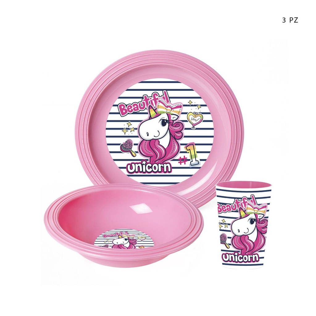 Set de vajilla infantil 3 piezas diseño unicornio