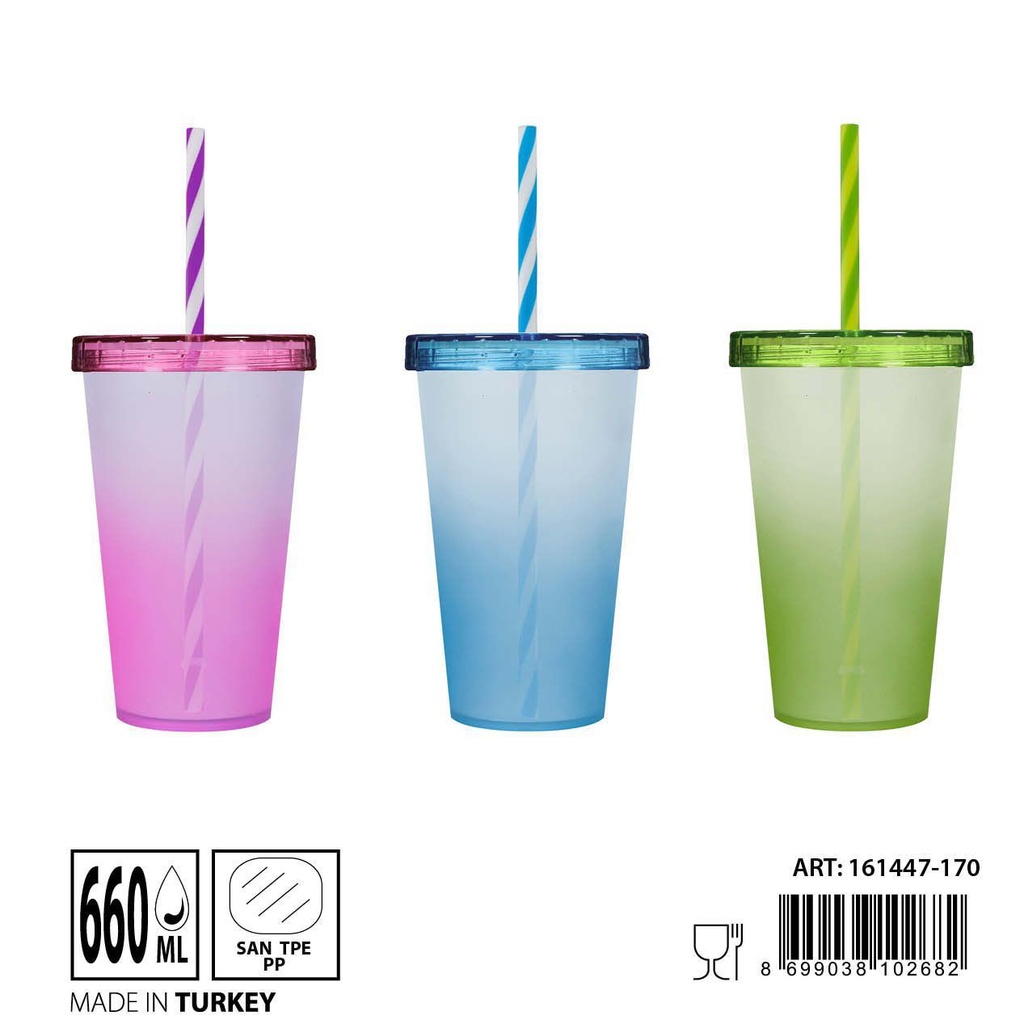 Vaso con paja 660ml