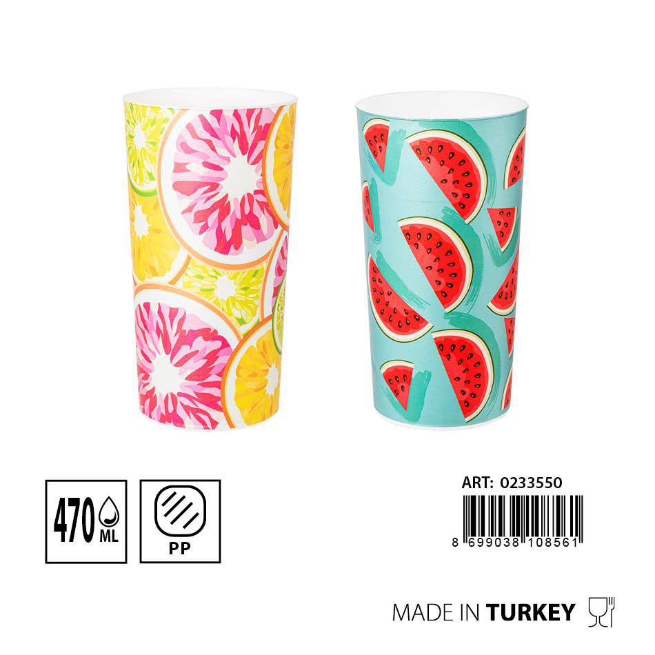 Vaso plástico con estampado 470ml naranja/sandía