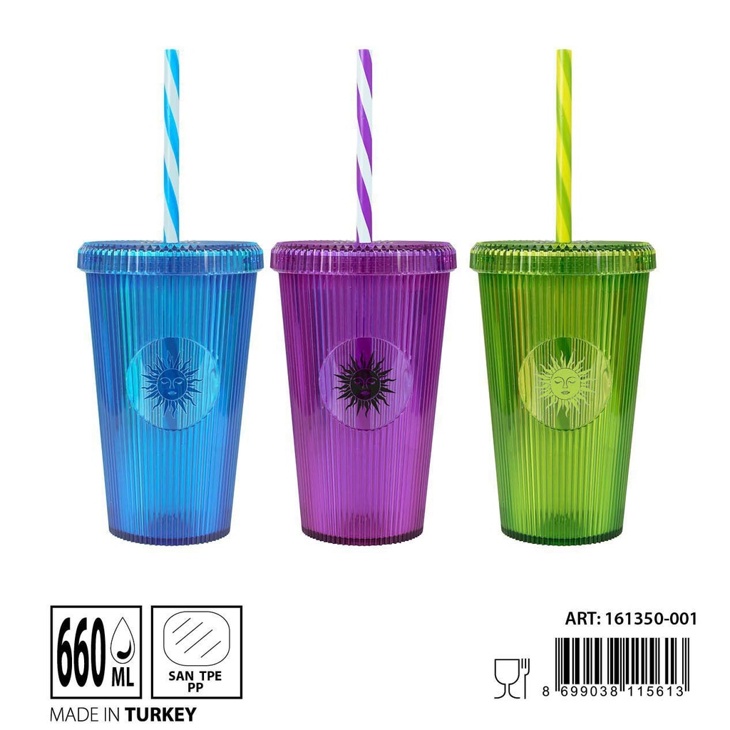 Vaso de plástico con pajilla 660ml para bebidas y picnic