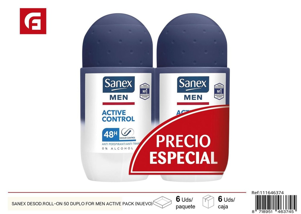 Sanex desodorante roll-on 50ml pack duplo para hombres