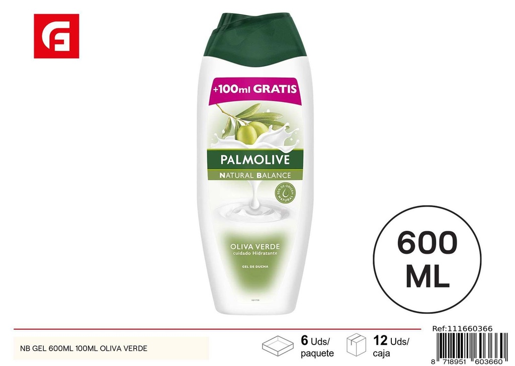 Gel de ducha 600ml + 100ml oliva verde para cuidado personal