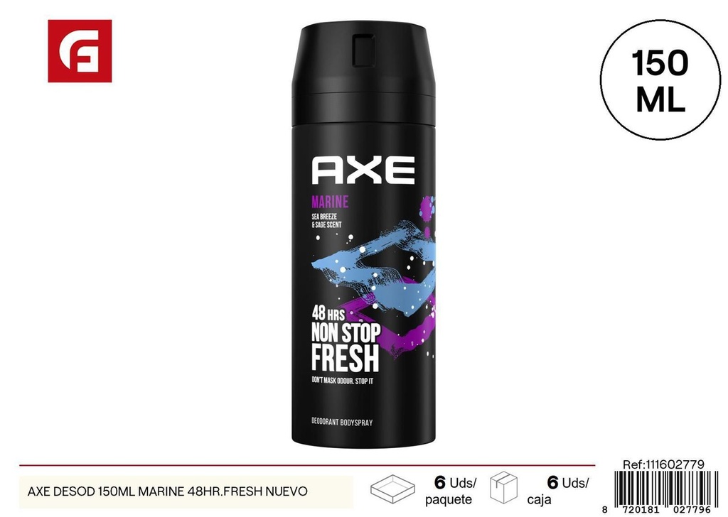 Desodorante Axe Marine 150ml 48hr Fresh para higiene personal