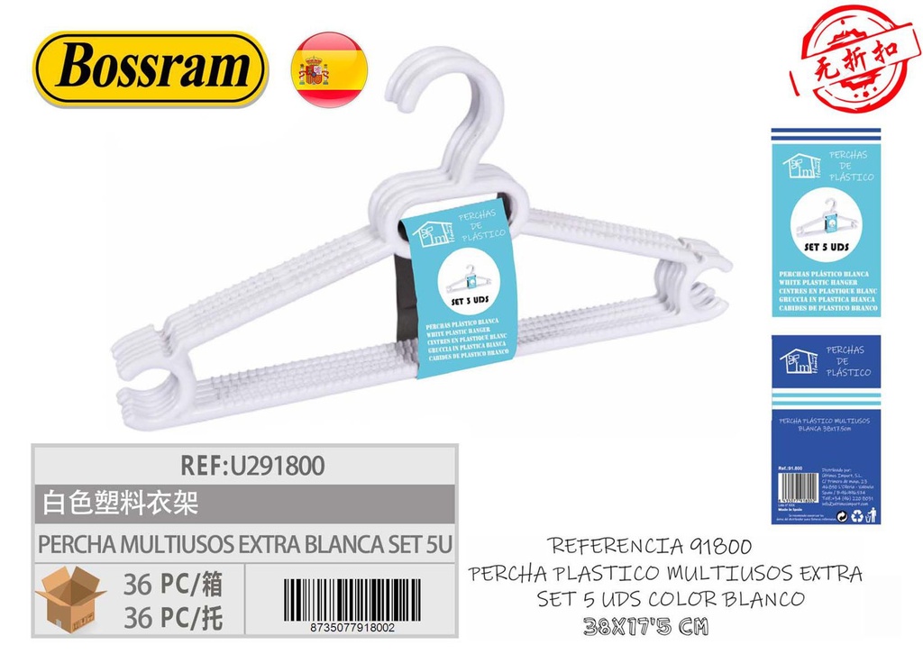 Percha multiusos extra blanca set 5uds