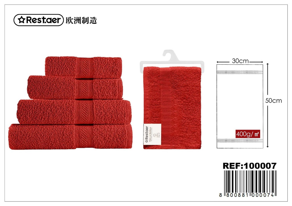 Toalla 30x50cm roja para baño y cocina