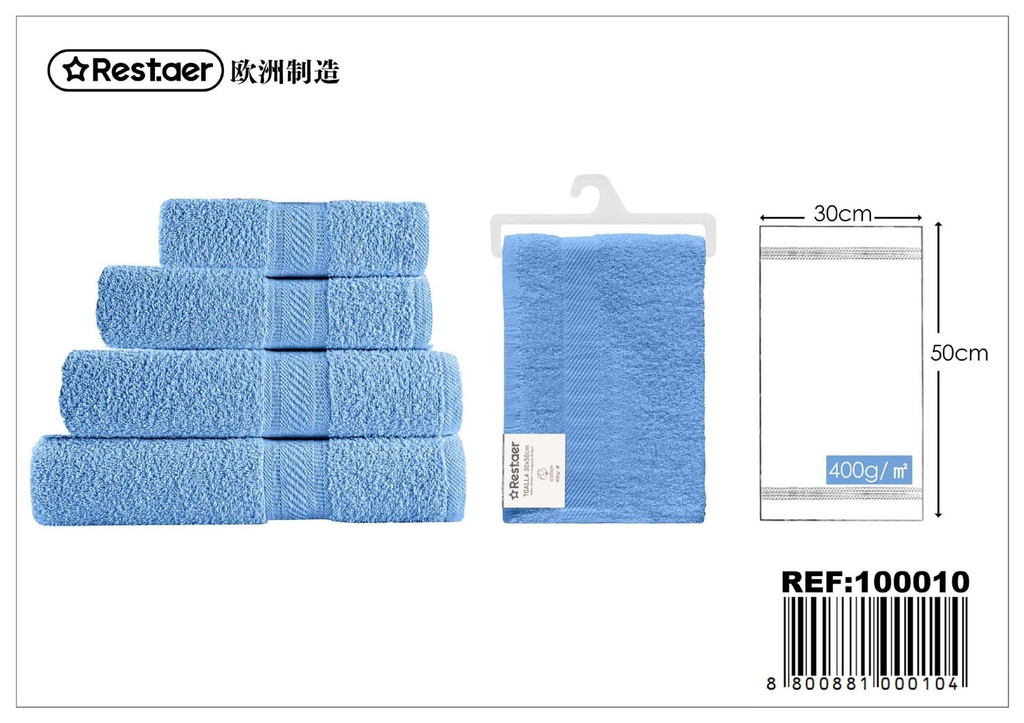 Toalla azul medio 30x50cm 400g - Textiles y artículos de hogar