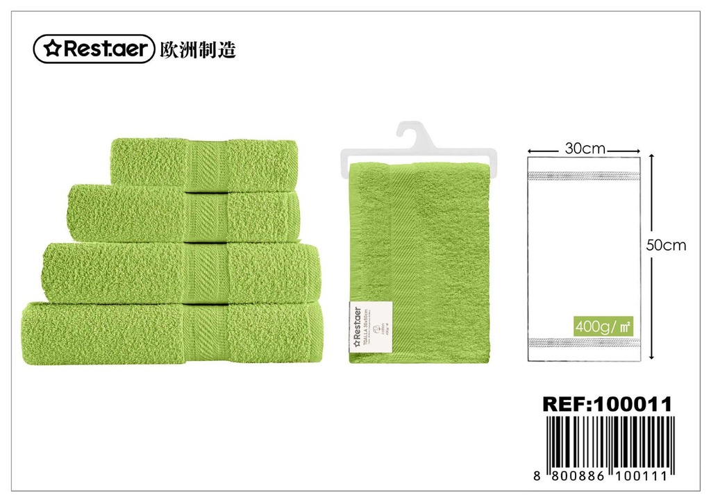 Toalla 30*50cm 400g verde para baño