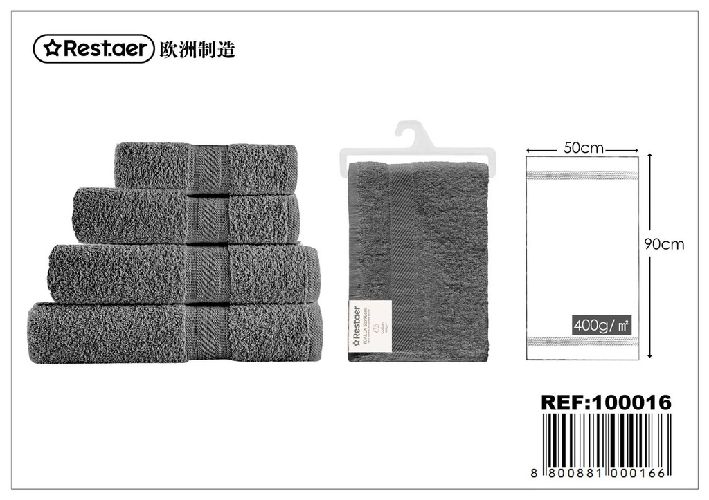 Toalla gris 50x90 cm 400 g - Textiles del hogar