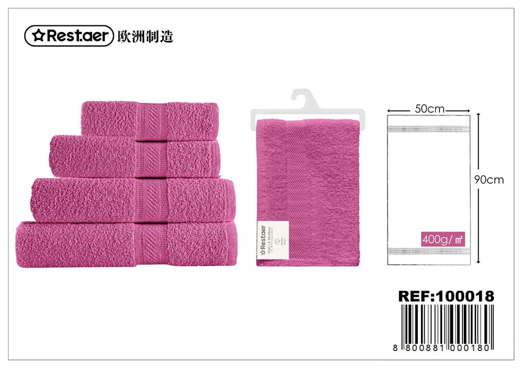 Toalla de algodón 50x90cm 400g fucsia para baño