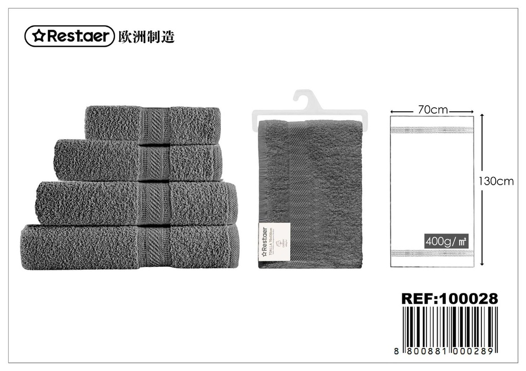 Toalla color gris 70x130 cm 400g - Textiles de hogar